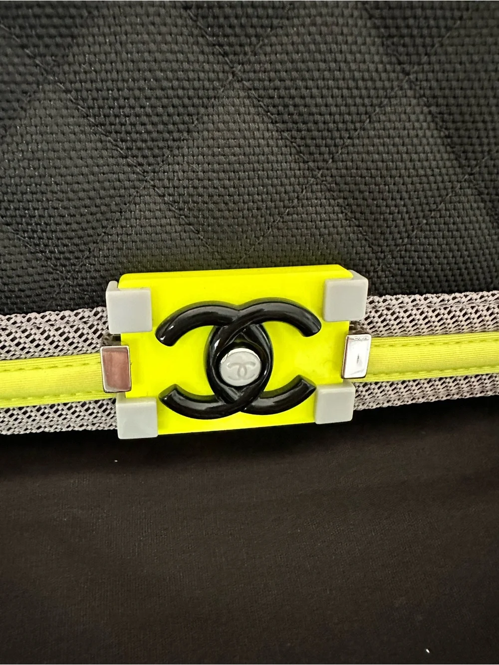 Chanel Fluo Medium Boy Bag - Black Nylon with Neon Yellow/Green Trim (SS16)